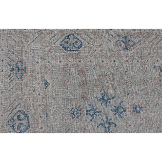 Modern All-Over Floral Oushak With Muted Background and Accent Colors 4'2" X 6'2" For Sale - Image 9 of 12