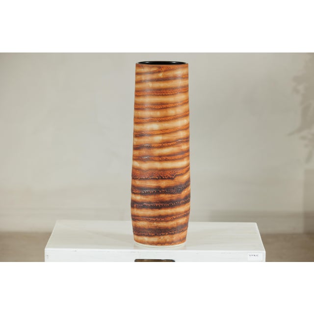 Tall Artisan Studio Ceramic Vase with Layered Earth-Tone Glaze For Sale - Image 12 of 18