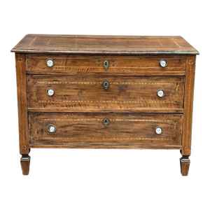 19th Century Italian Neoclassical Walnut Commode Inlay 3 Drawer Chest