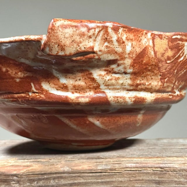 Vintage Brutalist Shino Glazed Hand Built Ceramic Serving Bowl/Organic Modern For Sale - Image 4 of 8