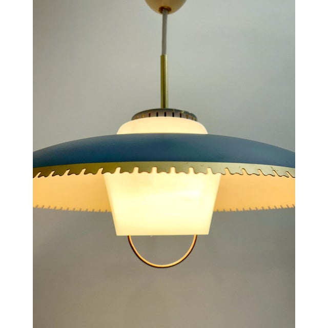 Fog & Mørup Large Blue Pendant Lamp attributed to Bent Karlby for Lyfa, Denmark, 1960s For Sale - Image 4 of 7