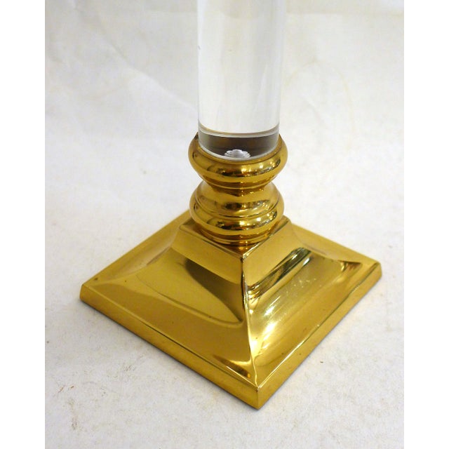 Metal Vintage Column Candleholder in Gilded Brass and Transparent Acrylic Glass, 1970s For Sale - Image 7 of 10
