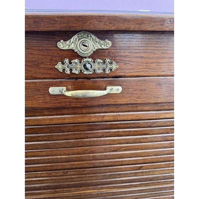 Vintage Roller Shutter Cabinet in Oak, 1930s For Sale - Image 3 of 10