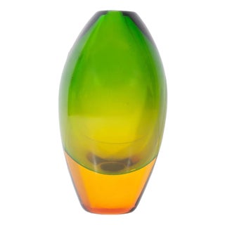Murano Sommerso Flavio Poli Attrib. Green and Amber Glass Vase For Sale