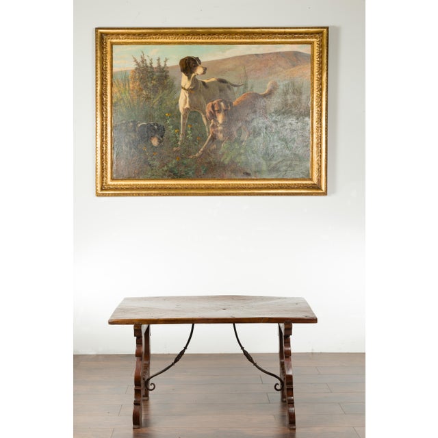 Brown Italian 1820s Walnut Low Fratino Table with Lyre-Shaped Base and Iron Stretchers For Sale - Image 8 of 12