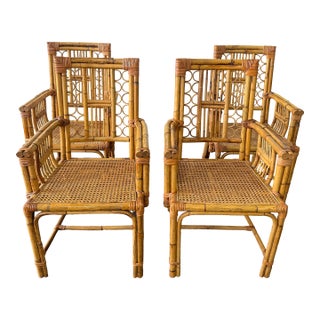 Set of 4, Calif-Asia and Cartel Bamboo & Rattan Mid Century Armchairs For Sale