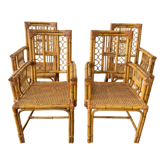 Set of 4, Calif-Asia and Cartel Bamboo & Rattan Mid Century Armchairs For Sale