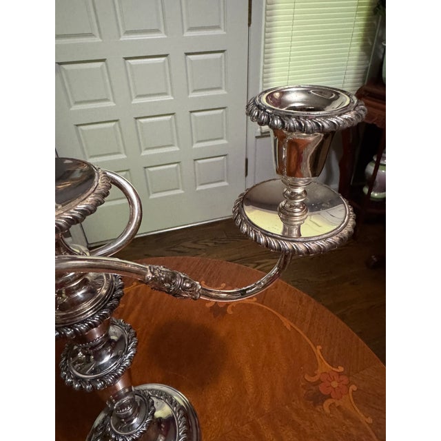 Mid 20th Century Silver Plate Three Nozzle Candelabra. For Sale - Image 4 of 11