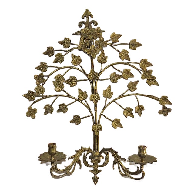 Large Brass Wall Sconce Sculpture Tree of Life for Candles Mid Century Modern For Sale
