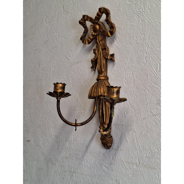 Antique Wall Candlestick in Gold-Colored Spruce Wood and Metal, 1900s For Sale - Image 3 of 6