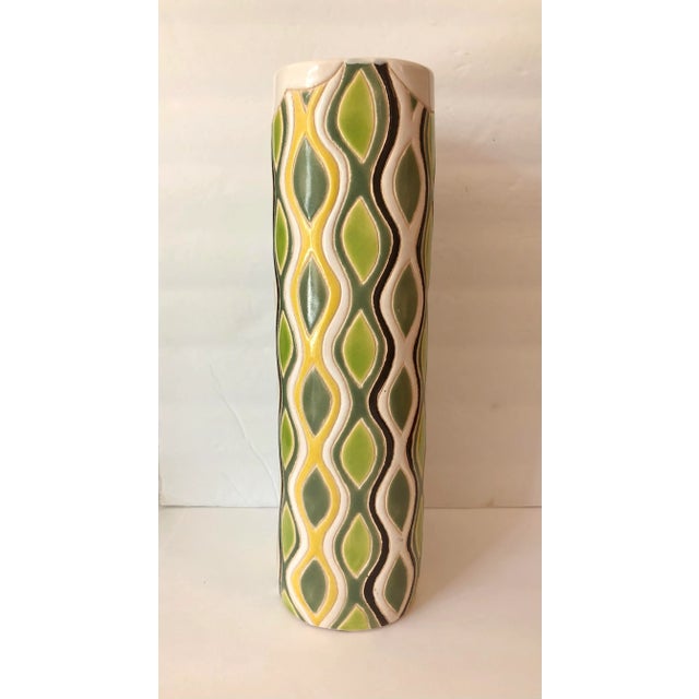 This eye-catching Retro Ceramic Vase with Geometric Pattern (1960s) is sure to be a standout on any counter or tabletop....