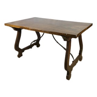 Italian 18th Century Trestle Table, Baroque Style European Walnut Center Table For Sale