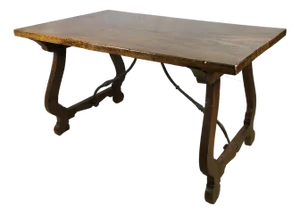 Italian 18th Century Trestle Table, Baroque Style European Walnut Center Table