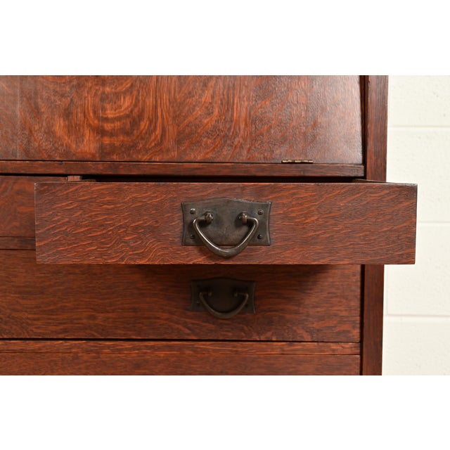Brown Gustav Stickley Antique Mission Oak Arts & Crafts Drop Front Secretary Desk, Circa 1910 For Sale - Image 8 of 17