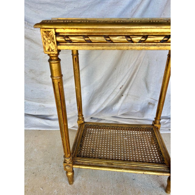 Early 20th Century Early 20th Century French Louis XVI Style Gold Gilded and Marble Side Table For Sale - Image 5 of 12