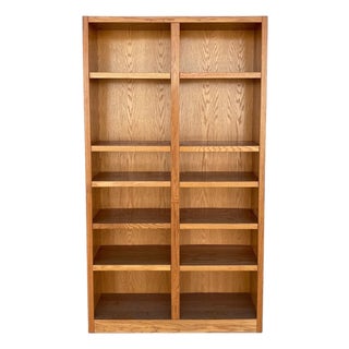 Vintage Oak Double-Column Bookcase, Tall Open Shelving Cabinet For Sale
