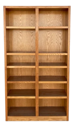 Vintage Oak Double-Column Bookcase, Tall Open Shelving Cabinet