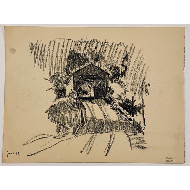 Norman Kent Mentz New York Covered Bridge Drawing For Sale - Image 4 of 4