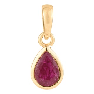 Pear-Cut Ruby Solitaire Pendant in 14k Yellow Gold by VRJewels For Sale