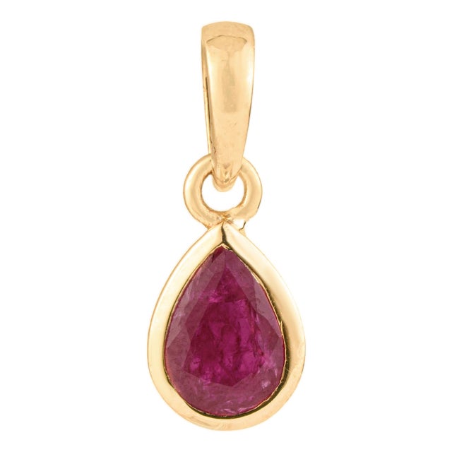 Pear-Cut Ruby Solitaire Pendant in 14k Yellow Gold by VRJewels For Sale