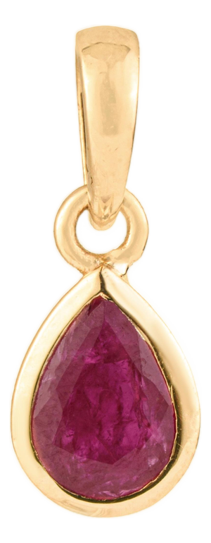 Pear-Cut Ruby Solitaire Pendant in 14k Yellow Gold by VRJewels