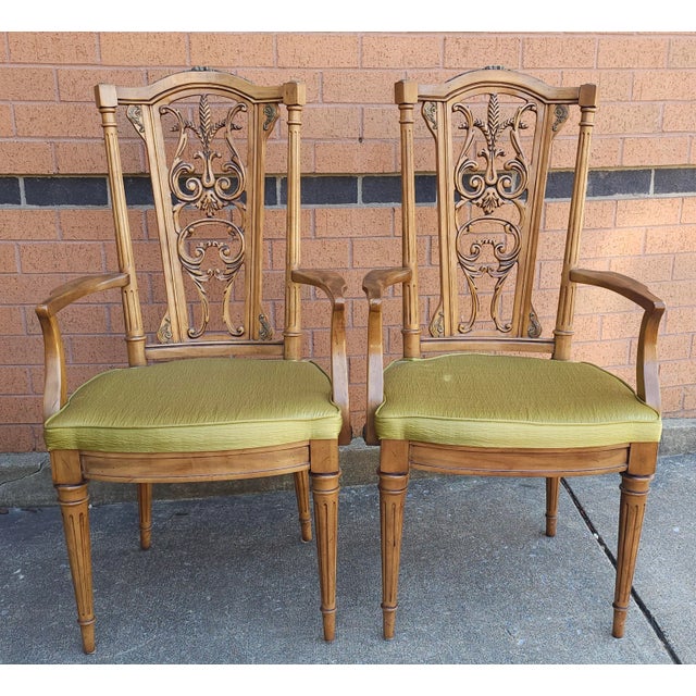 Set Six Louis XVI Brass Mounted Carved French Walnut Dining Chairs For Sale - Image 9 of 12