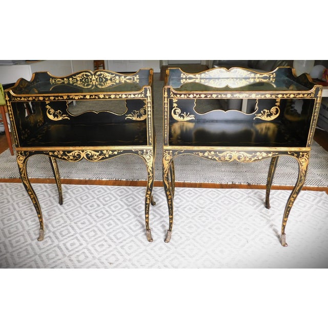 Black Chinoiserie Mercury Glass Side Black Lacquer Tables, European Crossroads, John Richard, a Pair For Sale - Image 8 of 16