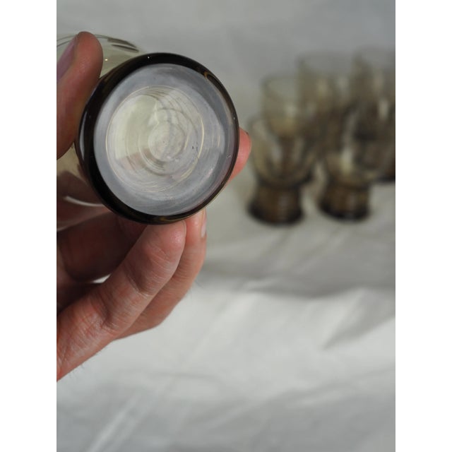 1970s French Smoked Blown Engraved Glasses- Set of 17 For Sale - Image 9 of 13