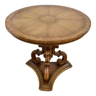 Vintage Weiman Round BurlWood & Maple Mid Century End Table W/Pedestal Base For Sale