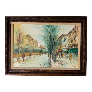 1970’s Vintage Impressionist Parisian Cityscape Oil on Canvas Painting, Signed For Sale