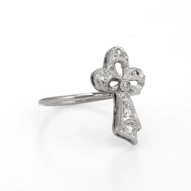 Art Deco Antique Clover Conversion Ring Art Deco Diamond 14 Karat White Gold Platinum size 7 For Sale - Image 3 of 6