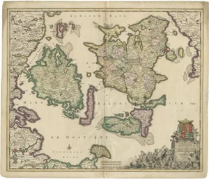 Antique Map of Denmark with Details of Fortresses, 1680