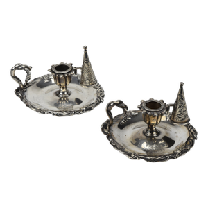 Mid 19th Century English Sterling Silver Chambersticks by Mortimer & Hunt, London, Successors to Paul Storr- Set of 2