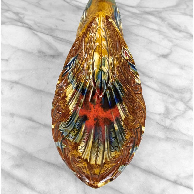 Mid-Century 15" Ceramic Peacock Candy Dish W/ Multi-Color Glaze For Sale - Image 10 of 12