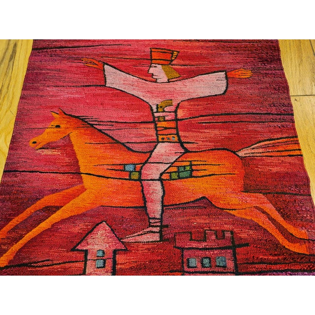 Vintage Mid-Century Tapestry, Handwoven Wool, Marc Chagall Style, 40" X 86" For Sale - Image 4 of 10