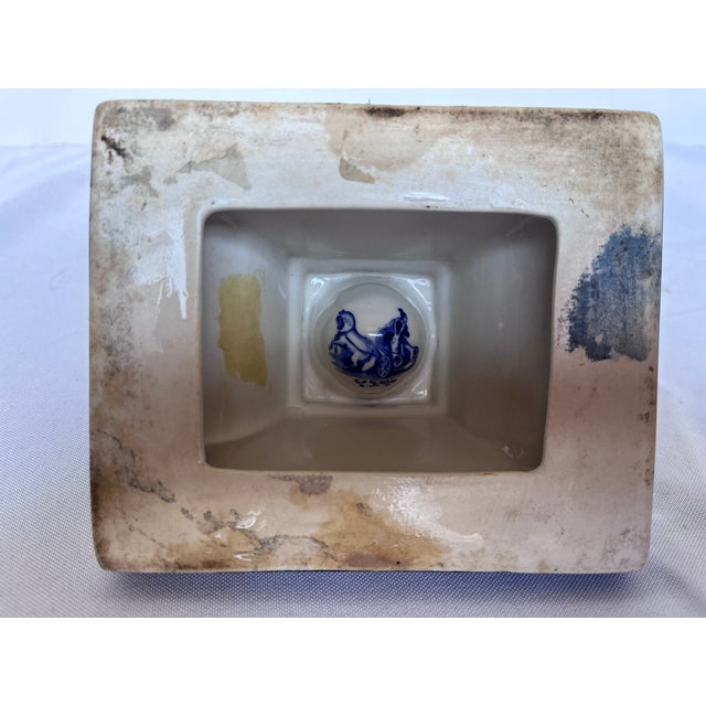 Antique English Blue & White Transferware Pyramidal Inkwell With French Glass Insert & Quill For Sale - Image 13 of 14