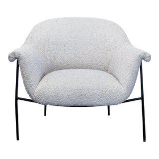 Four Hands Modern Lounge Chair With White Bouclé Fabric and Metal Legs For Sale