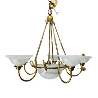 Large French "Cvv Vianne" Hand Blown Glass and Brass Chandelier For Sale