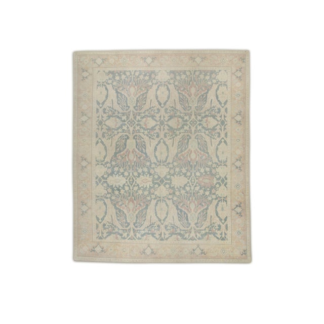 Textile Turkish Oushak Rug Sky Blue & Soft Peach Handwoven Wool Rug 9'5" X 11'9" For Sale - Image 7 of 7