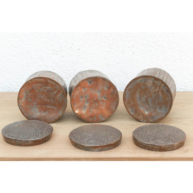 Set of 3 Antique Tinned Copper Spice Jars For Sale - Image 4 of 6