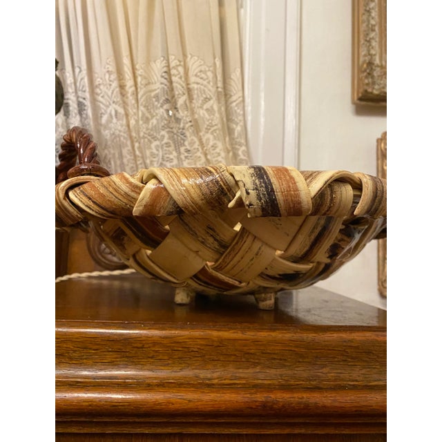 Rustic Large 1980s Artisan Woven Ceramic Decorative Fruit Bowl and Basket For Sale - Image 3 of 8