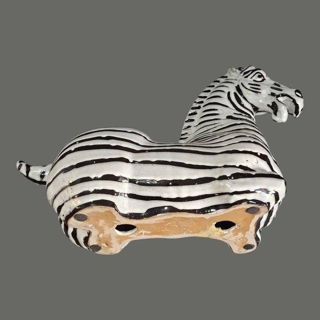 Ceramic Vintage Mid Century Modern Decorative Italian Glazed Ceramic Zebra Statue Figurine For Sale - Image 7 of 8