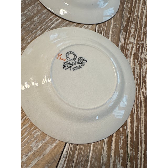 Early 20th Century F. Winkle & Co Whieldon Ware Pheasant Fruit Saucer Set of 4 For Sale In Charleston - Image 6 of 8