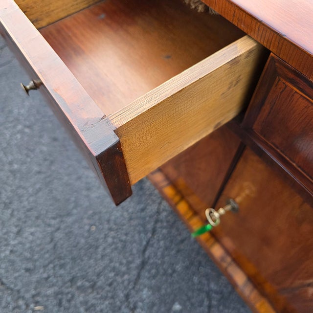 American Classical Figured Flame Mahogany Two-Drawer Cabinet With Brass-Mounted Columns, Circa 1840 For Sale - Image 12 of 12