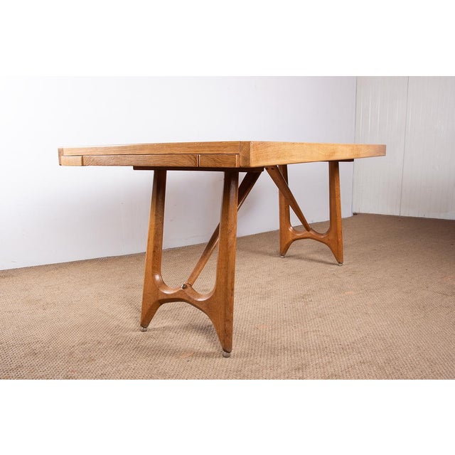 Large Extendable Oak Dining Table by Guillerme and Chambron for Votre Maison, 1960 For Sale - Image 14 of 18