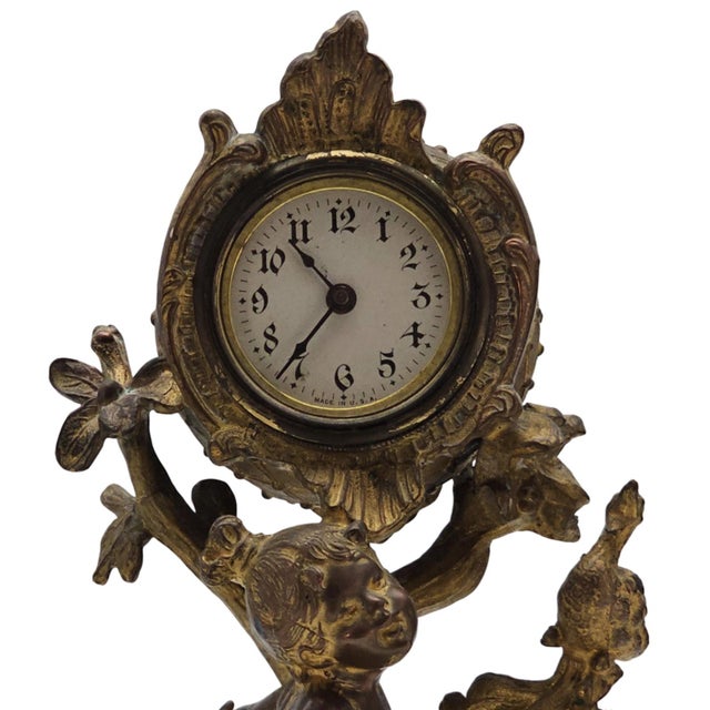 Victorian Art Nouveau Figural Mantel Clock With Girl and Ducks Tree Form 15" For Sale - Image 3 of 9