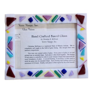 1995 Christine McEwan Verre Visage Handcrafted Fused Glass 5x7 Picture Frame For Sale