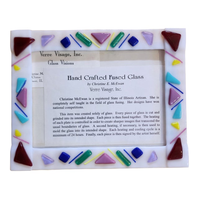 1995 Christine McEwan Verre Visage Handcrafted Fused Glass 5x7 Picture Frame For Sale
