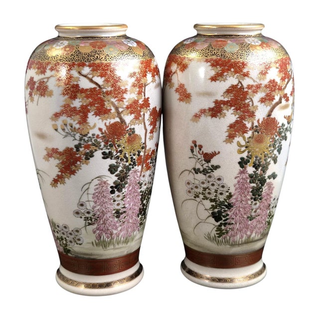 Ceramic Large Late Meiji Satsuma Vases by Maruni, Set of 2 For Sale - Image 7 of 16