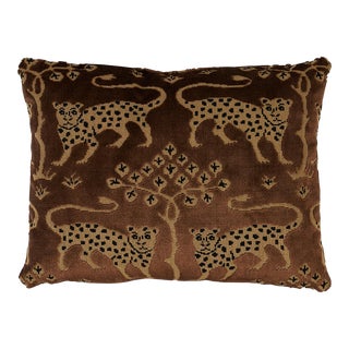 Schumacher Woodland Leopard Velvet 16" Pillow in Sepia For Sale